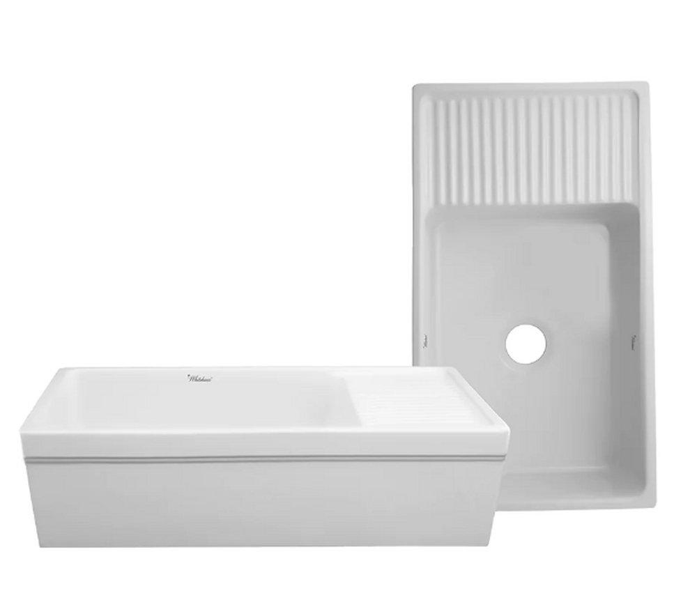 Whitehaus Collection White 36 x 20 in. Fireclay Single Bowl Farmhouse Kitchen Sink 
