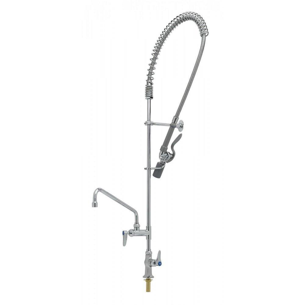 T&S Brass Polished Chrome Plated Pre Rinse Unit Faucet with Double Lever Handle 