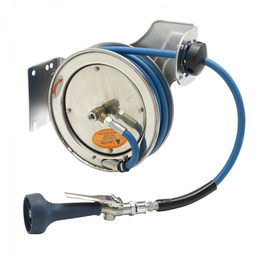 T&S Brass Stainless Steel 3/8 in. Hose Reel with Spray Valve in Stainless Steel 