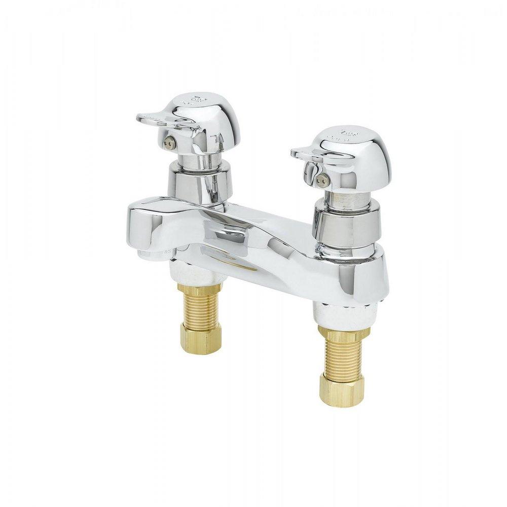 T&S Brass Polished Chrome Two Handle Metering Bathroom Sink Faucet 