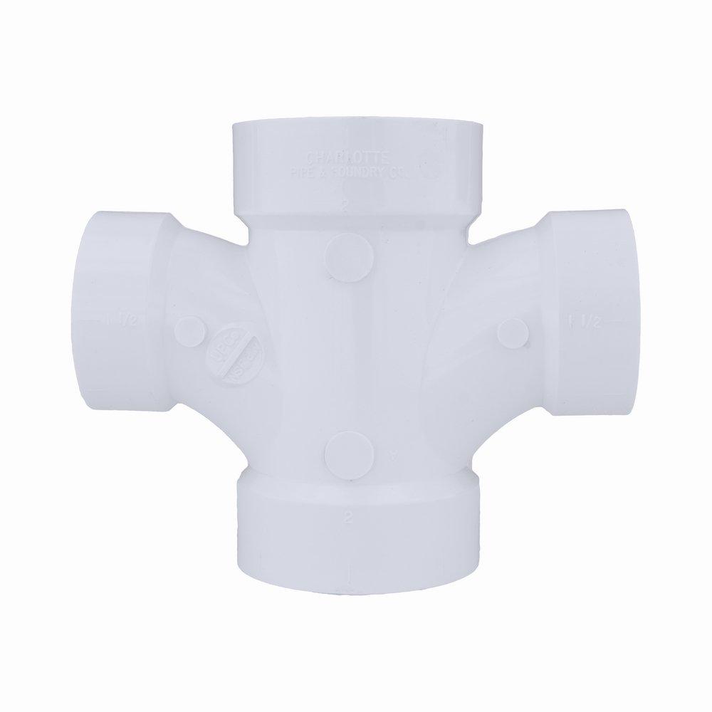 White PVC DWV Double Sanitary Tee 