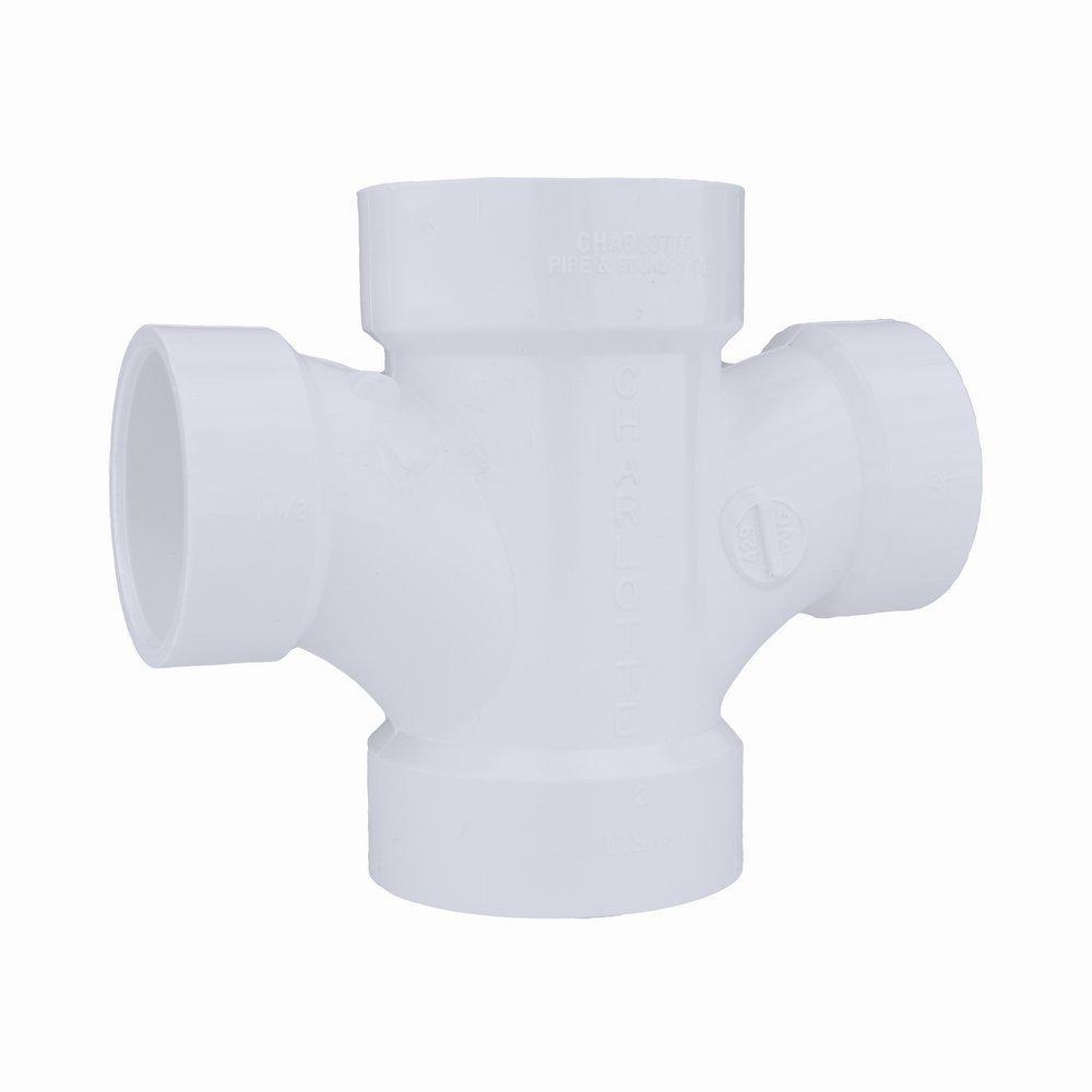 White PVC DWV Double Sanitary Tee 
