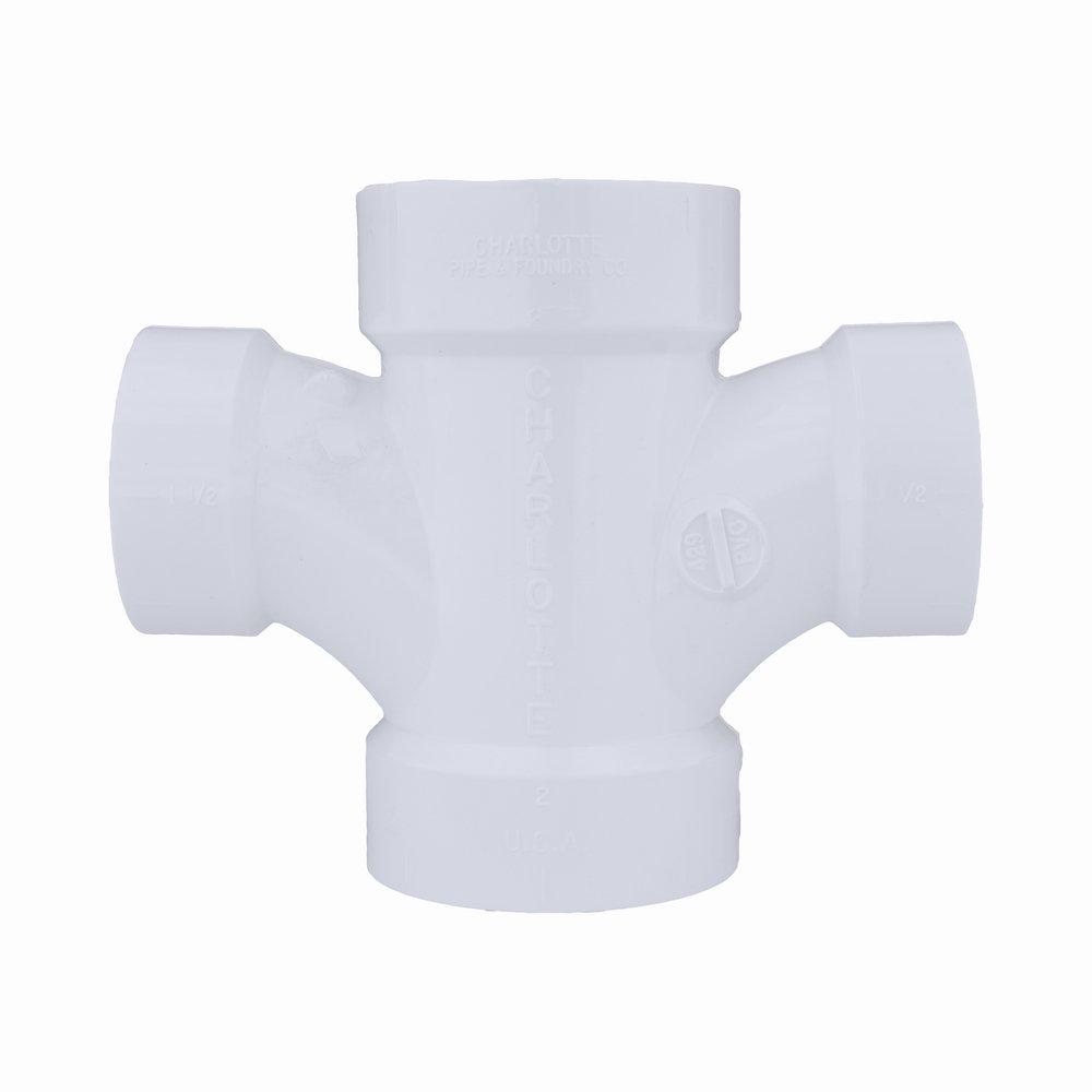 White PVC DWV Double Sanitary Tee 