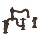 3-Hole Bridge Kitchen Faucet with Double Cross Handle and Sidespray in Weathered Copper - Living
