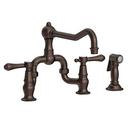 3-Hole Bridge Kitchen Faucet with Double Lever Handle and Sidespray in English Bronze