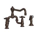 3-Hole Bridge Kitchen Faucet with Double Cross Handle and Sidespray in English Bronze