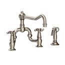 3-Hole Bridge Kitchen Faucet with Double Cross Handle and Sidespray in Antique Nickel