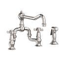 3-Hole Bridge Kitchen Faucet with Double Cross Handle and Sidespray in Polished Nickel - Natural