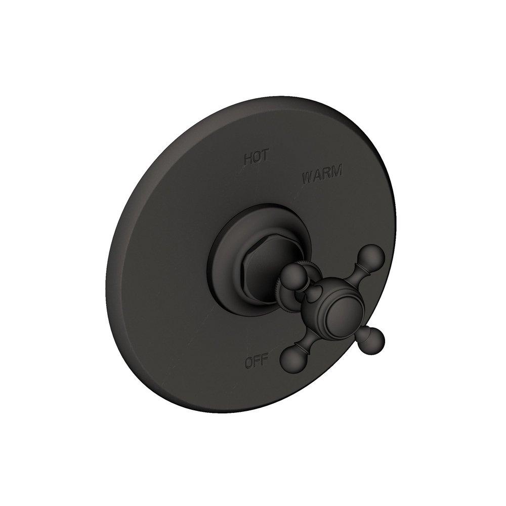 Newport Brass Flat Black Wall Mount Pressure Balancing Trim Plate with Single Cross Handle for 1-594 and 1-684 Rough Valves 