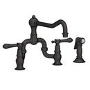 3-Hole Bridge Kitchen Faucet with Double Lever Handle and Sidespray in Flat Black
