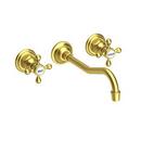 Two Handle Wall Mount Widespread Bathroom Sink Faucet in Satin Brass - PVD