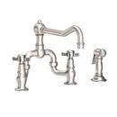 3-Hole Bridge Kitchen Faucet with Double Cross Handle and Sidespray in Satin Nickel - PVD