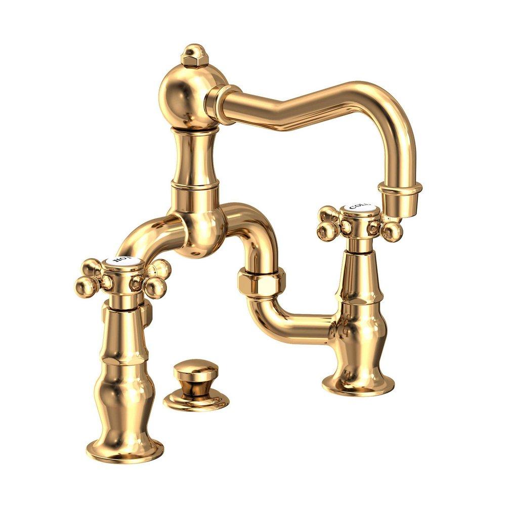 Newport Brass Uncoated Polished Brass - Living Two Handle Widespread Bathroom Sink Faucet Cross Handle 