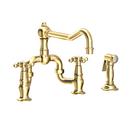 3-Hole Bridge Kitchen Faucet with Double Cross Handle and Sidespray in Forever Brass - PVD