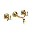 Two Handle Wall Mount Widespread Bathroom Sink Faucet in Uncoated Polished Brass - Living