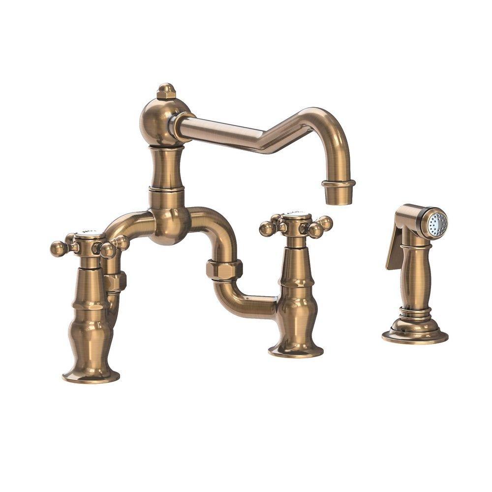 Newport Brass Antique Brass Two Handle Bridge Kitchen Faucet 