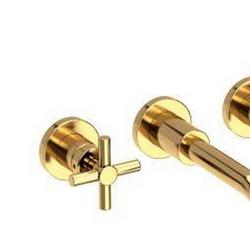 Two Handle Wall Mount Widespread Bathroom Sink Faucet in Uncoated Polished Brass - Living
