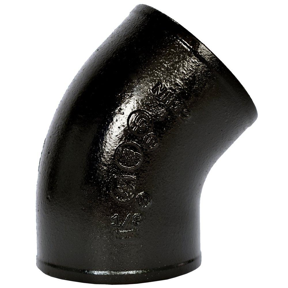 Black No Hub 45 Degree Cast Iron 1/8 Bend 
