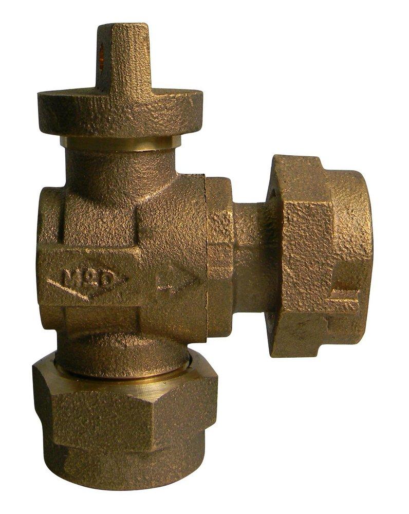 A.Y. McDonald CTS Compression x Meter Swivel Brass and Rubber Reducing Angle Lock Wing Ball Valve 