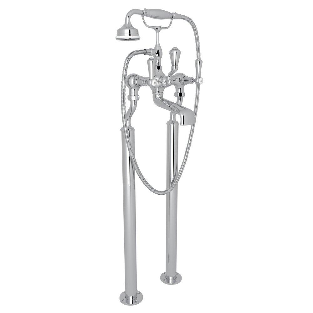 Perrin & Rowe Polished Chrome Three Handle Lever Floor Mount Filler 
