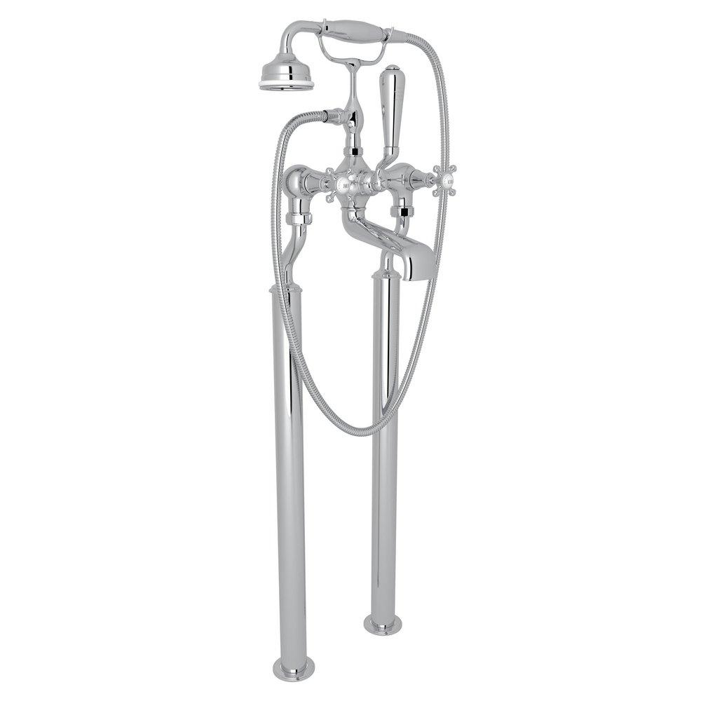Perrin & Rowe Polished Chrome Three Handle Cross Floor Mount Filler 