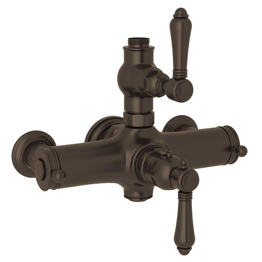 ROHL&reg; Tuscan Brass 16 gpm Wall Mount Bath Exposed Thermostatic Valve with Double Metal Lever Handle 