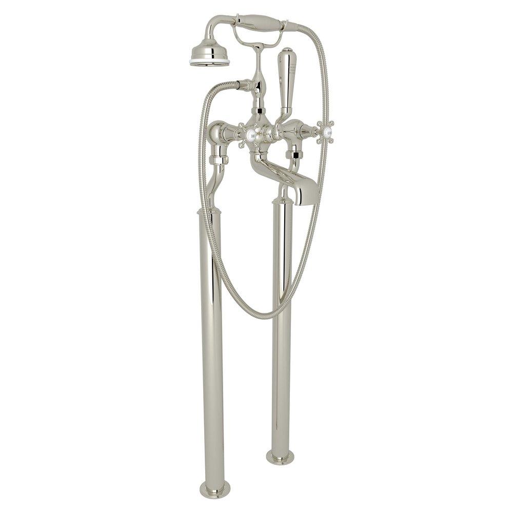 Perrin & Rowe Polished Nickel Three Handle Cross Floor Mount Filler 