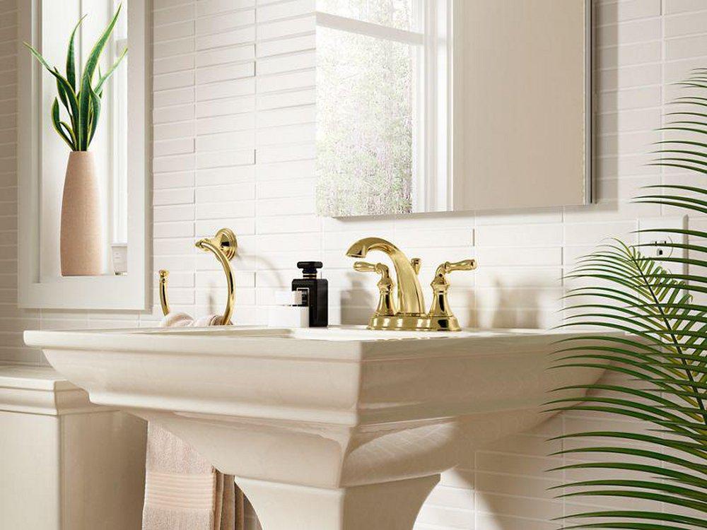 KOHLER Vibrant&reg; Polished Brass Two Handle Centerset Bathroom Sink Faucet 