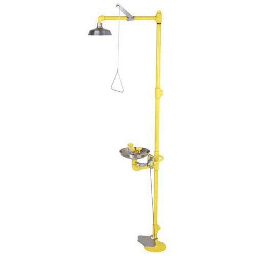 Acorn Engineering Yellow Pedestal Mount Shower with Stainless Steel Bowl Eye and Face Wash 