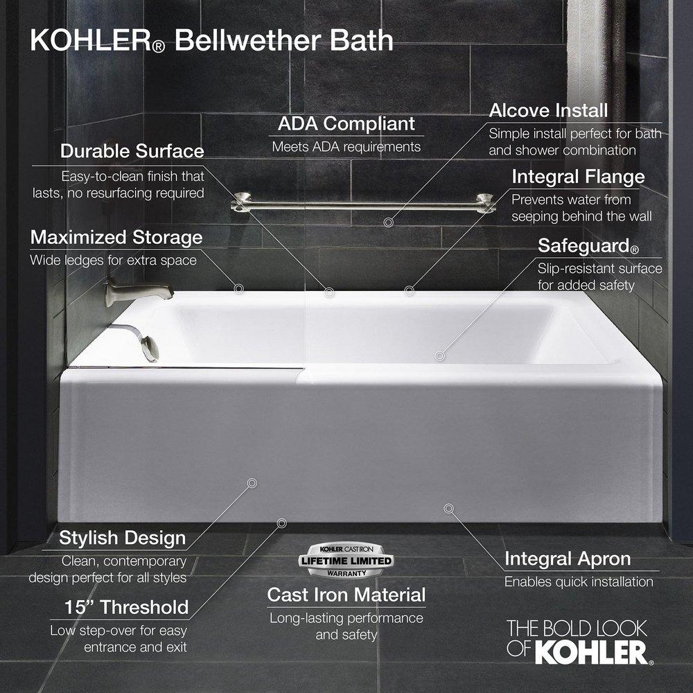 KOHLER Biscuit 60 x 32 in. Soaker Alcove Bathtub Left Drain 