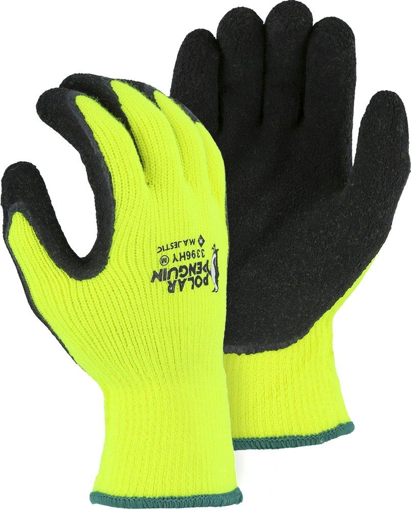 Majestic Glove Black Cotton and Rubber High Visibility and Waterproof Gloves in Black and Hi-Viz Yellow 