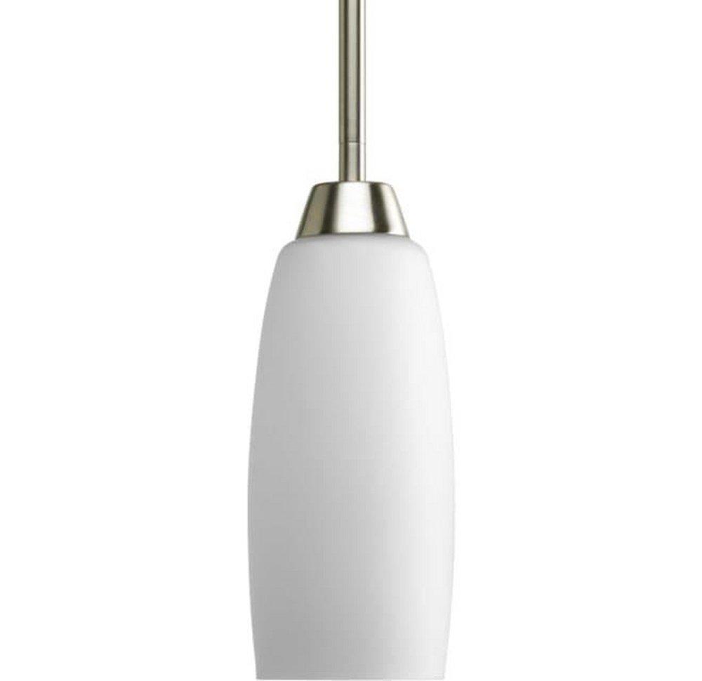 Progress Lighting Brushed Nickel 100W 1-Light Mini Pendant with Elegant Arm and Etched Glass 