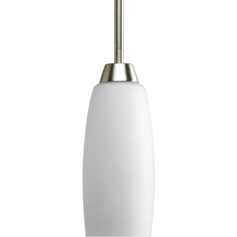 Progress Lighting Brushed Nickel 100W 1-Light Mini Pendant with Elegant Arm and Etched Glass 