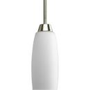 1 Light 100W Light Mini Pendant with Elegant Arm and Etched Glass Brushed Nickel