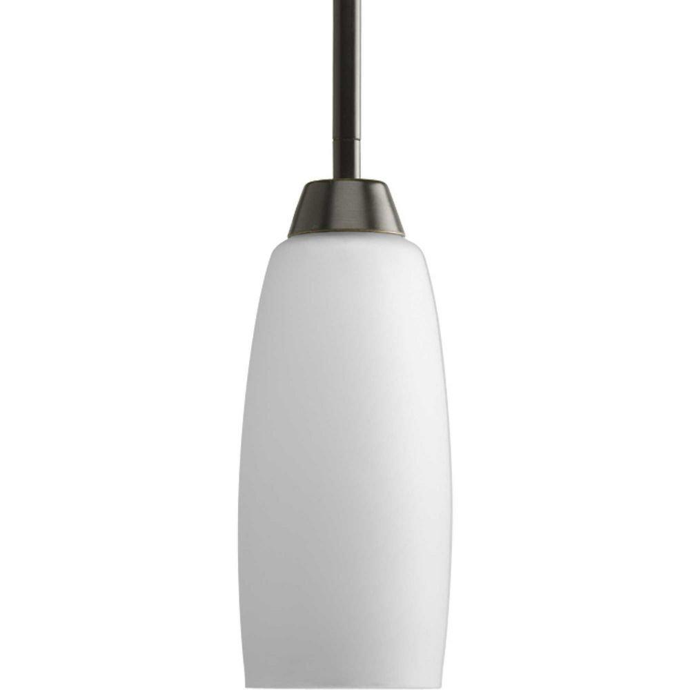 Progress Lighting Antique Bronze 100W 1-Light Mini Pendant with Elegant Arm and Etched Glass 