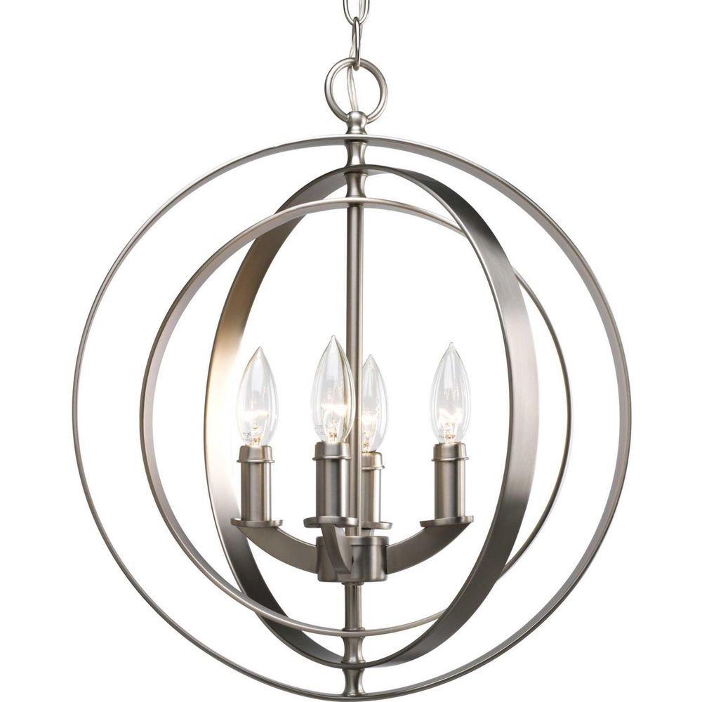 Progress Lighting Burnished Silver 4 Light 60W Sphere Foyer Lantern with Pivoting Interlocking Rings 