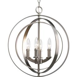 4 Light 60W Sphere Foyer Lantern with Pivoting Interlocking Rings Burnished Silver