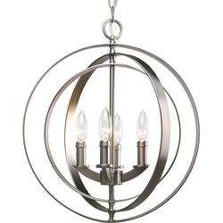 4 Light 60W Sphere Foyer Lantern with Pivoting Interlocking Rings Burnished Silver
