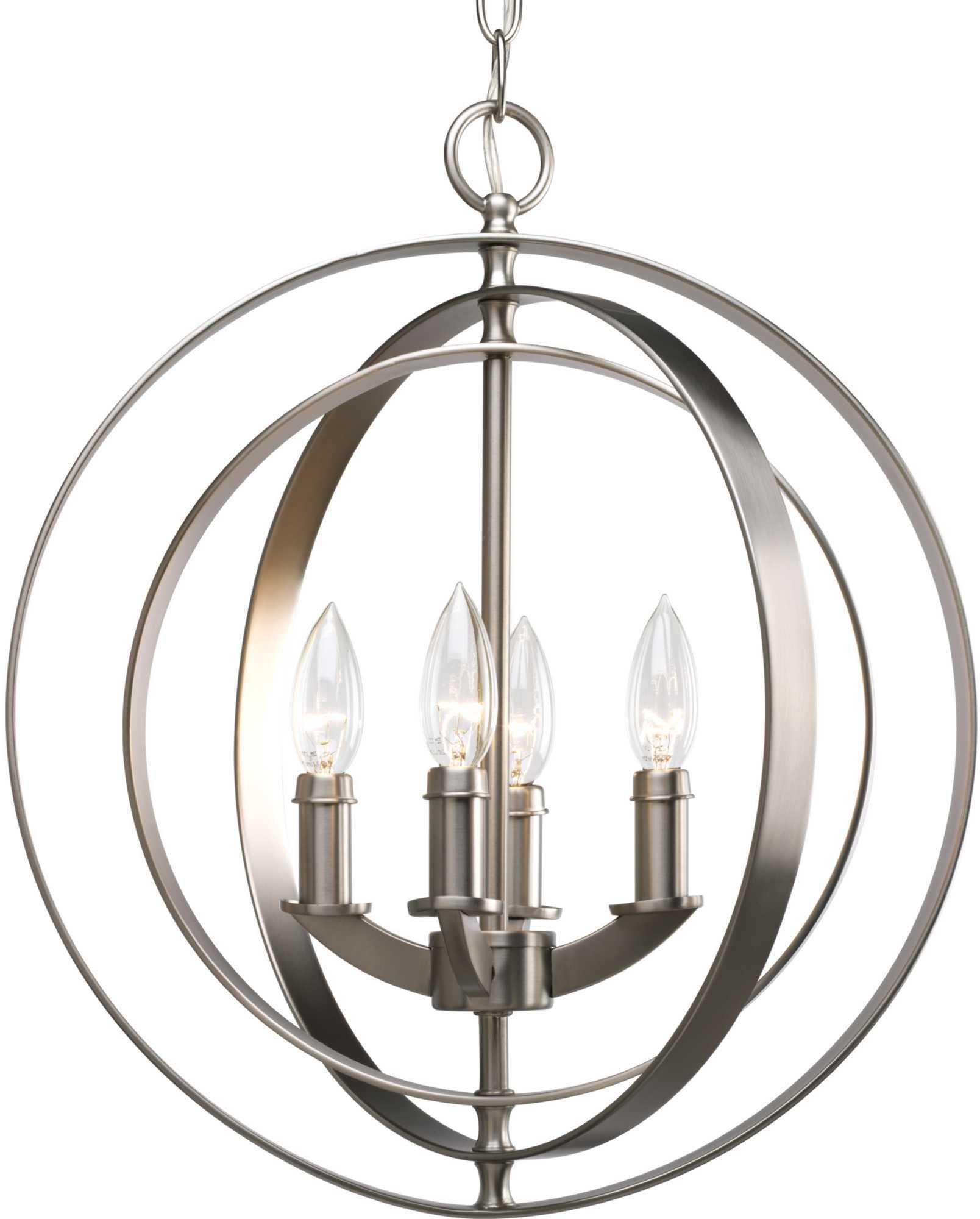 Progress Lighting Burnished Silver 4 Light 60W Sphere Foyer Lantern with Pivoting Interlocking Rings 