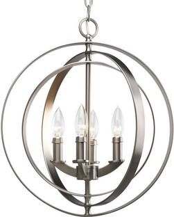 4 Light 60W Sphere Foyer Lantern with Pivoting Interlocking Rings Burnished Silver