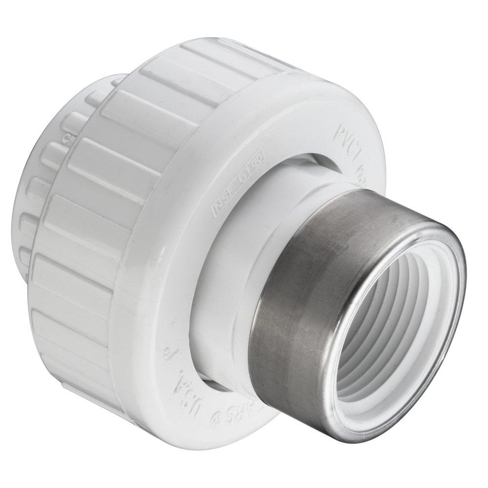 White Socket x SR FIPT Straight Schedule 40 PVC Union with Buna-N O-Ring Seal 