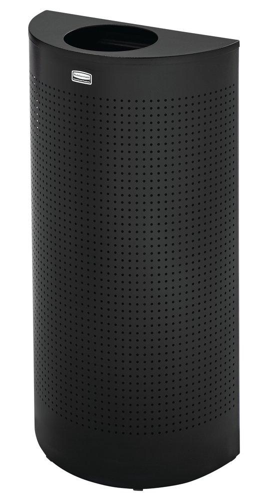 Rubbermaid Textured Black 12 gal Half Round Open Top Waste Container 