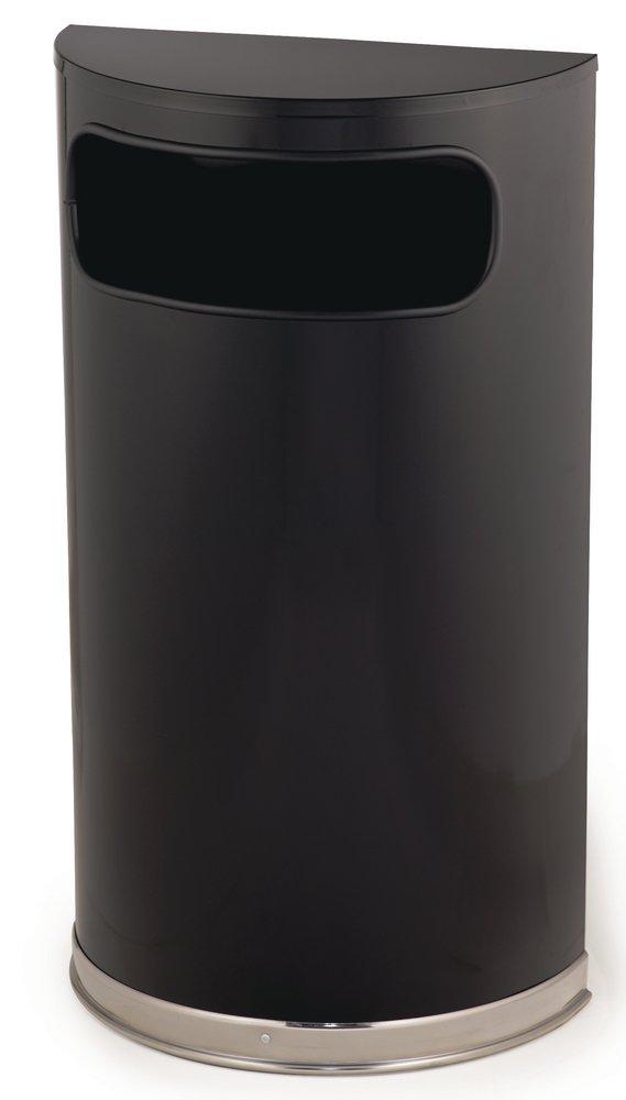Rubbermaid Black 9 gal Half Round Side Open Receptacle Top Waste Container 