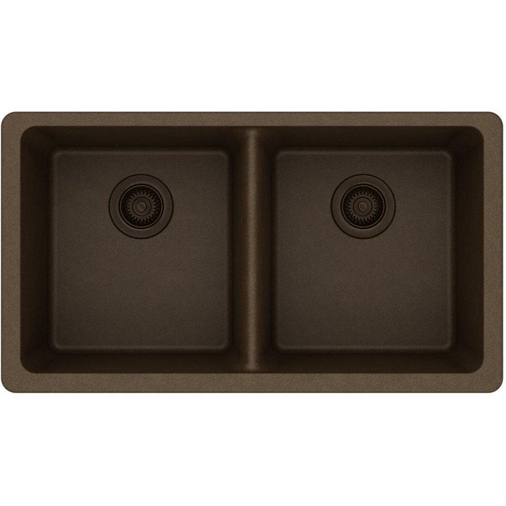 Elkay Mocha 33 x 18-1/2 in. No Hole Composite Double Bowl Undermount Kitchen Sink 