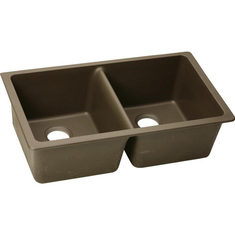 Elkay Mocha 33 x 18-1/2 in. No Hole Composite Double Bowl Undermount Kitchen Sink 