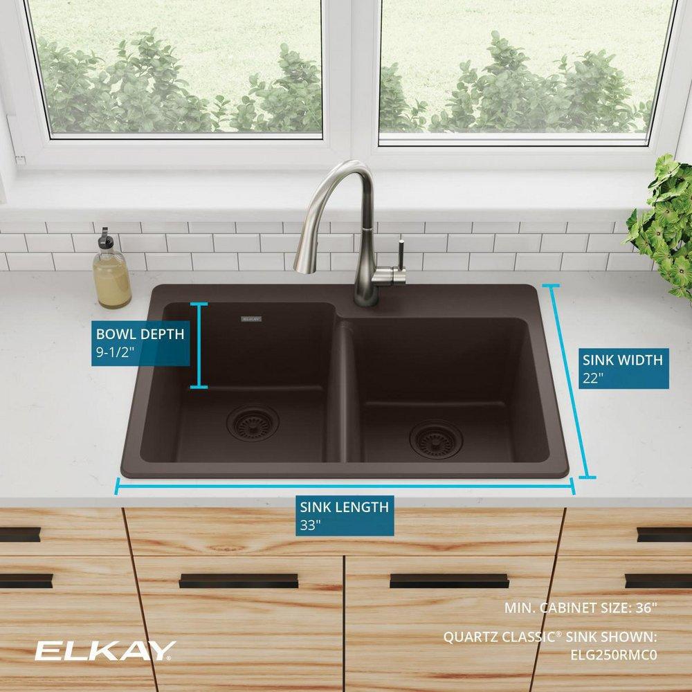 Elkay Mocha 33 x 22 in. No Hole Composite Double Bowl Drop-in Kitchen Sink 