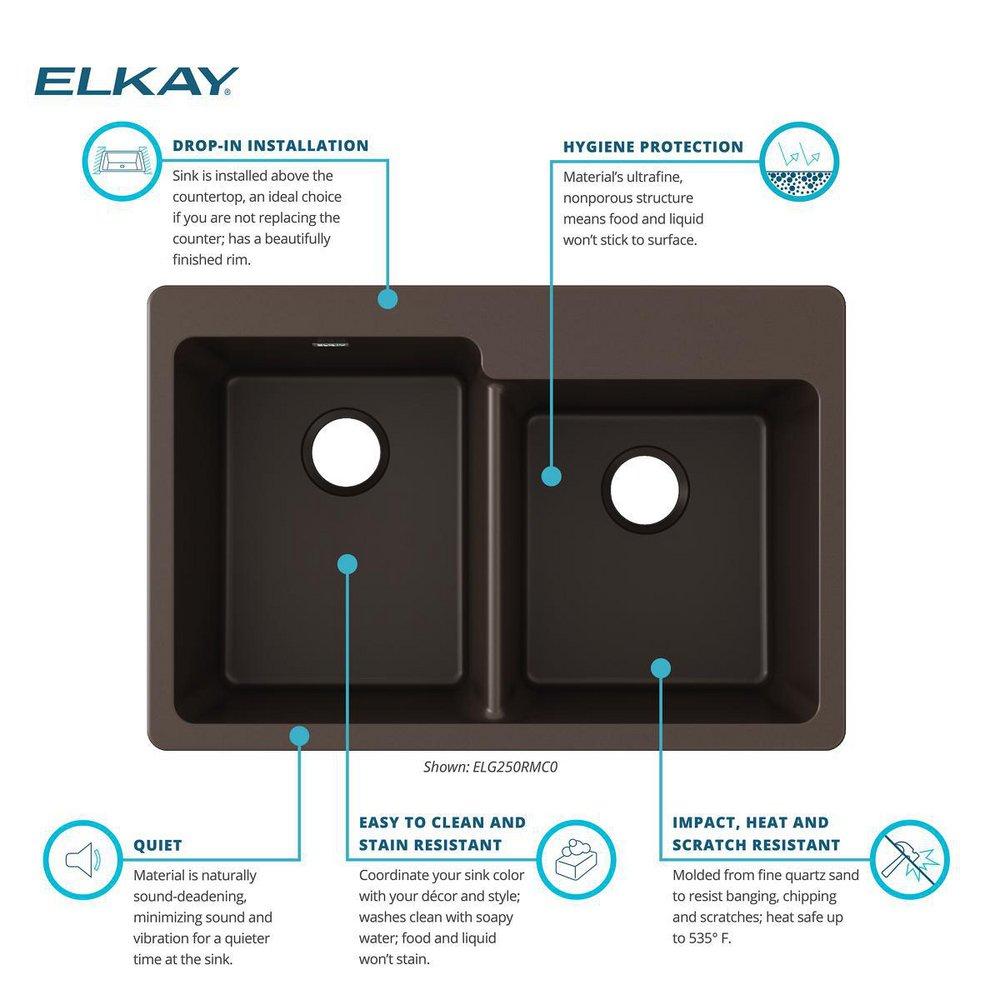 Elkay Mocha 33 x 22 in. No Hole Composite Double Bowl Drop-in Kitchen Sink 