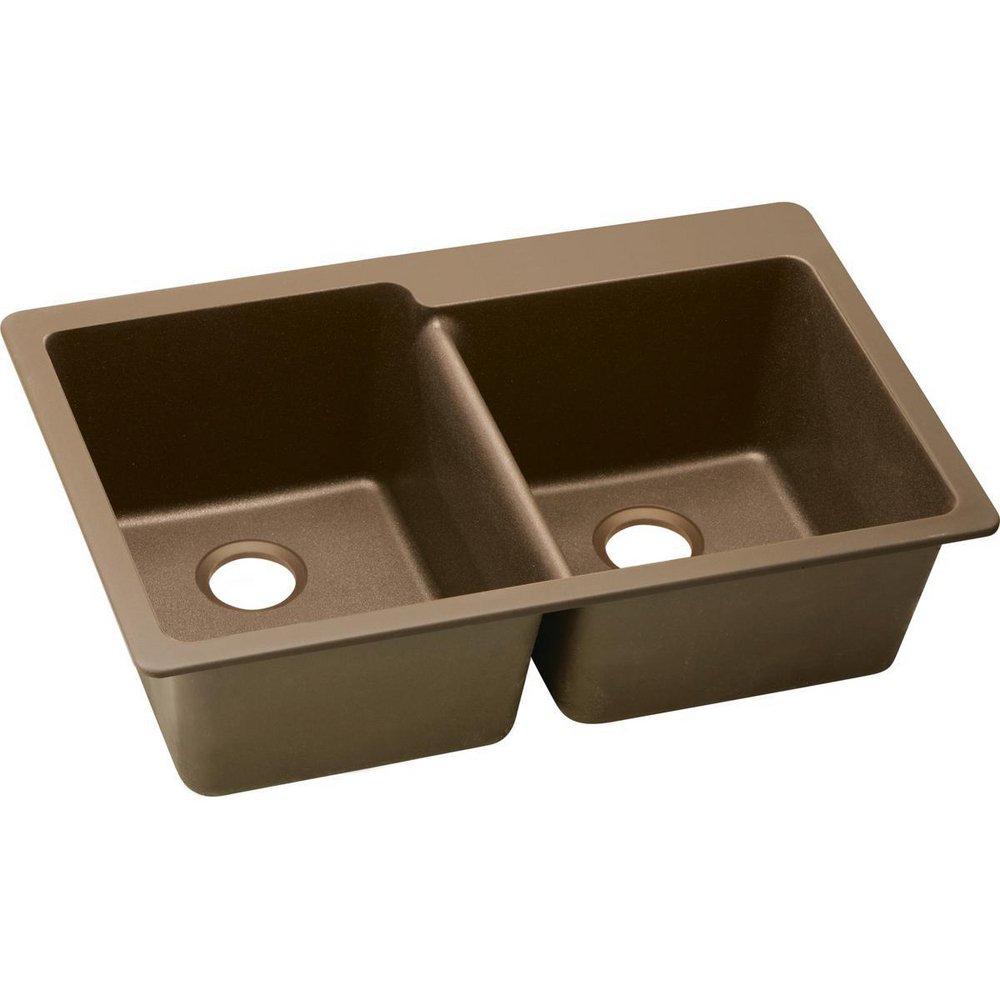 Elkay Mocha 33 x 22 in. No Hole Composite Double Bowl Drop-in Kitchen Sink 