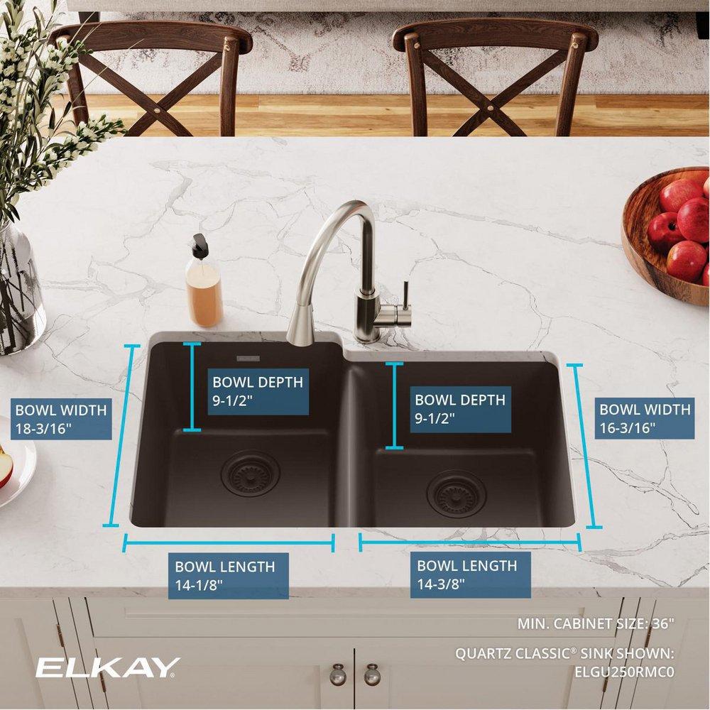 Elkay Mocha 33 x 20-1/2 in. No Hole Composite Double Bowl Undermount Kitchen Sink 