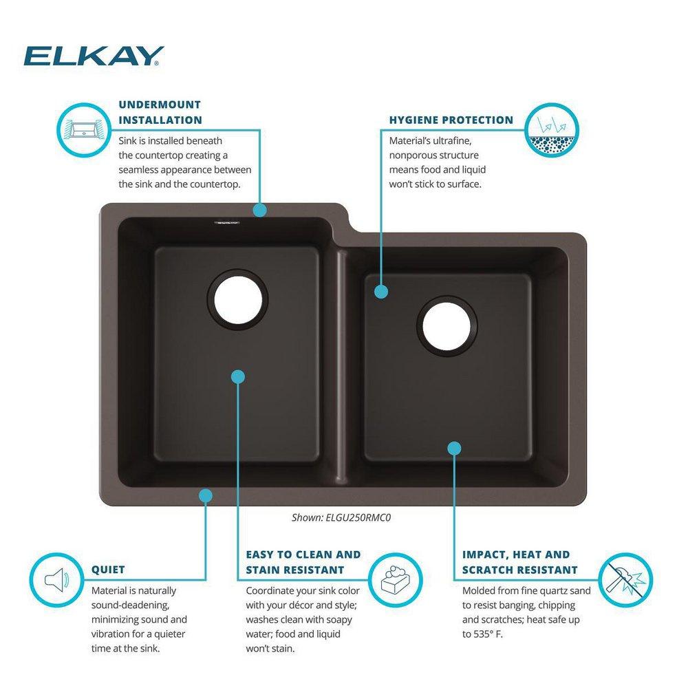 Elkay Mocha 33 x 20-1/2 in. No Hole Composite Double Bowl Undermount Kitchen Sink 
